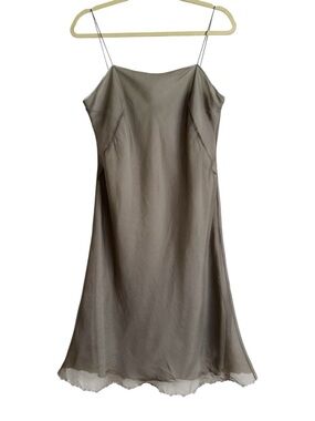 BANANA REPUBLIC Silk Organza Slip Dress Taupe Sheer Overlay Scalloped Hem Y2K 8
